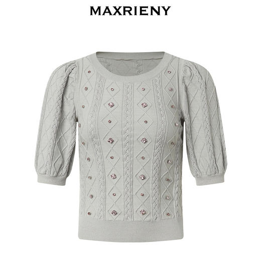 MAXRIENY格纹肌理感套头针织截短毛衫上衣(货号:MC88SW554) 商品图4