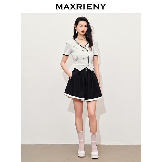 【商场同款】MAXRIENY复古撞色风情短裤2024夏季新款阔腿裙裤(货号:MC85PA268) 商品图1