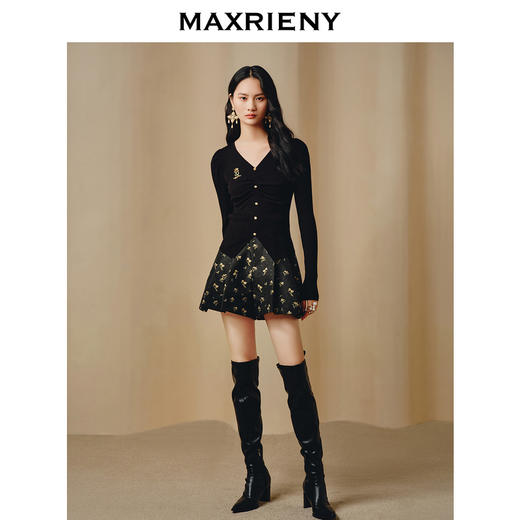 MAXRIENY宫廷复古郁金花提花高腰百褶短裤裙裤(货号:MC88PA792) 商品图2
