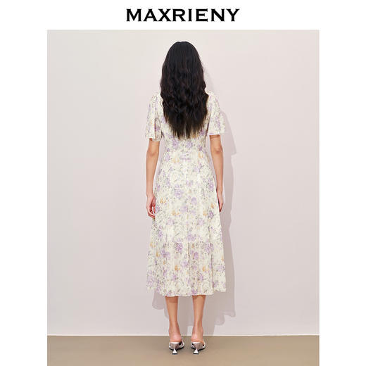 MAXRIENY浪漫度假风连衣裙2024夏季新款复*领长裙晕染雪纺印花(货号:MS85DR299) 商品图3