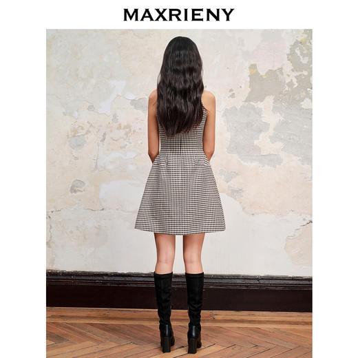 MAXRIENY中式宫廷复古千鸟格挂脖连衣裙无袖A摆裙子(货号:MC88DR572) 商品图3