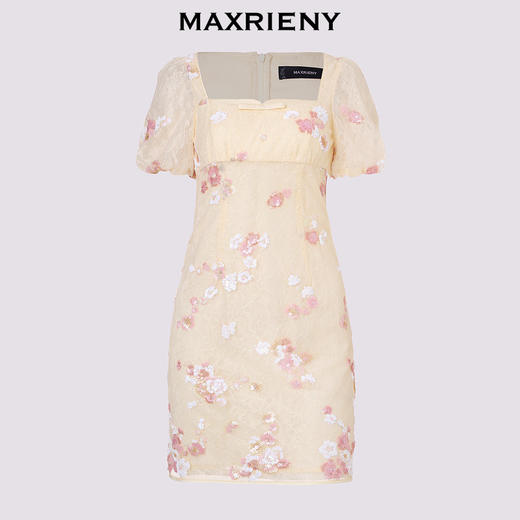 【商场同款】MAXRIENY蕾丝钉珠甜美亮片花朵连衣裙2024夏季新品(货号:MC85DR374) 商品图4