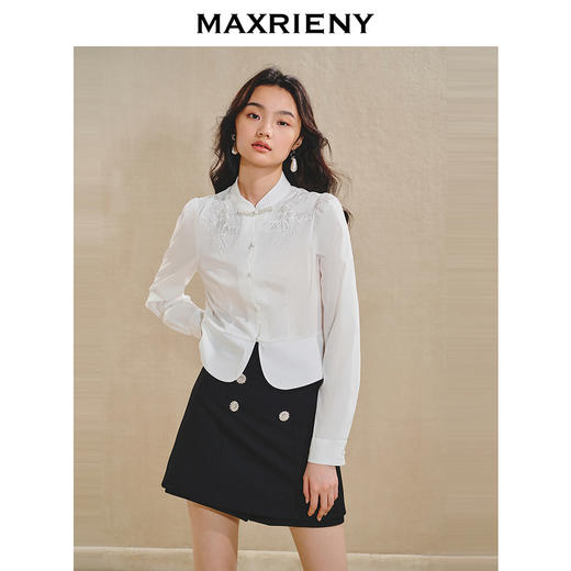 【商场同款】MAXRIENY清新中式衬衫女刺绣编织带上衣收腰开叉(货号:MS85TP515) 商品图2