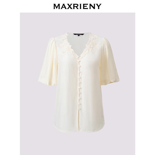 【商场同款】MAXRIENY文艺宫廷风绣花衬衫24夏款修身显瘦v领上衣(货号:MC85TP281) 商品图4