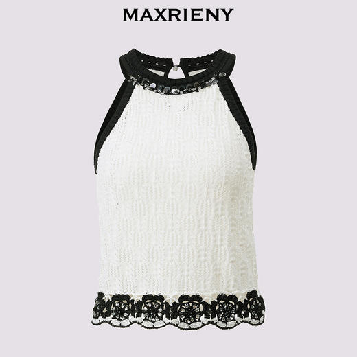 【商场同款】MAXRIENY钉珠装饰挂脖针织衫修身显瘦桑蚕丝上衣女(货号:MC85SW272) 商品图4