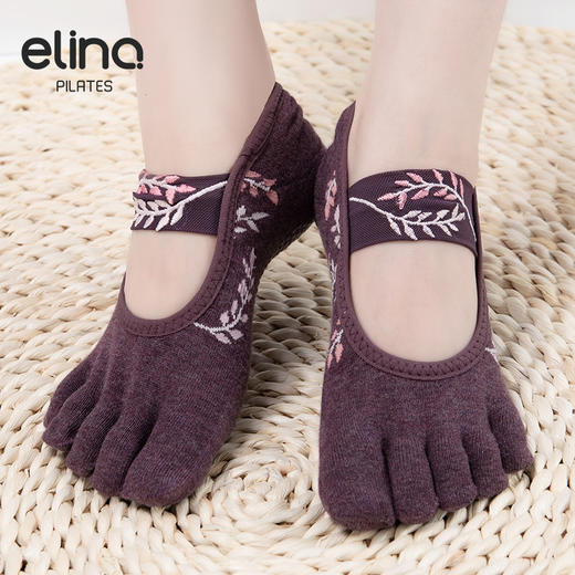 elina一恋2024 刺绣横绑带五趾普拉提瑜伽防滑袜ELR2506 商品图2