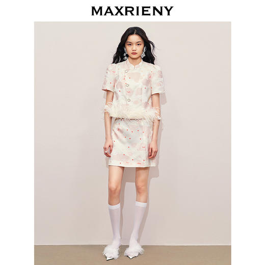 MAXRIENY国风新中式半身裙A摆小短裙2024夏季新款肌理感提花半裙(货号:MS85SK266) 商品图1