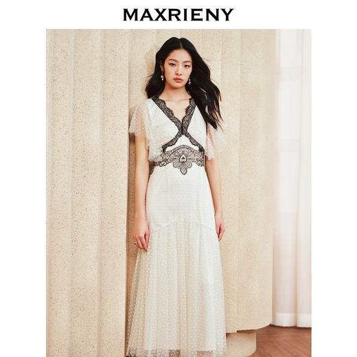 MAXRIENY复古宫廷浪漫风撞色蕾丝连衣裙波点裙子(货号:MS85DR048) 商品图1