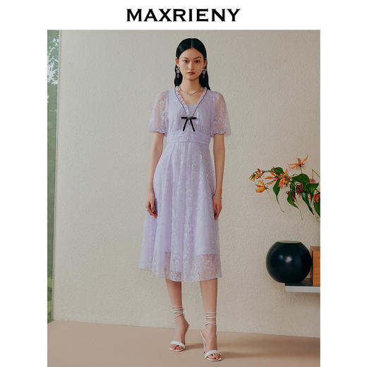 MAXRIENY欧式园艺风仙美连衣裙蝴蝶仙紫蕾丝裙子(货号:MC88DR340) 商品图1