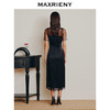 MAXRIENY鎏金复古赫本风蕾丝连衣裙缎面开叉小黑裙(货号:MC88DR343) 商品缩略图3