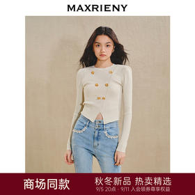 【主题纪念款】MAXRIENY*复古套头针织衫金花纽扣斜襟修身上衣(货号:MS85SW525)