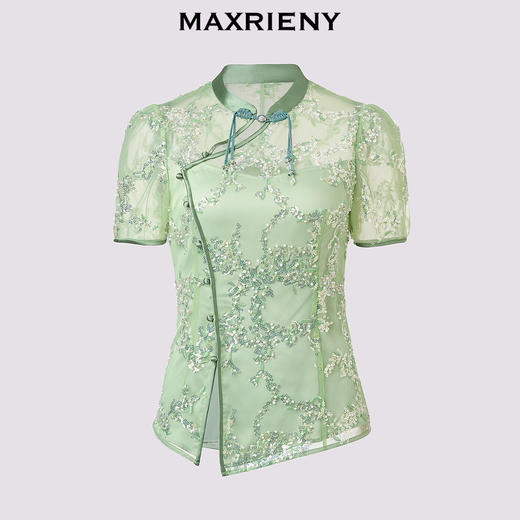 【商场同款】MAXRIENY华丽立体钉珠刺绣新中式上衣2024夏季新款(货号:MC85TP327) 商品图4