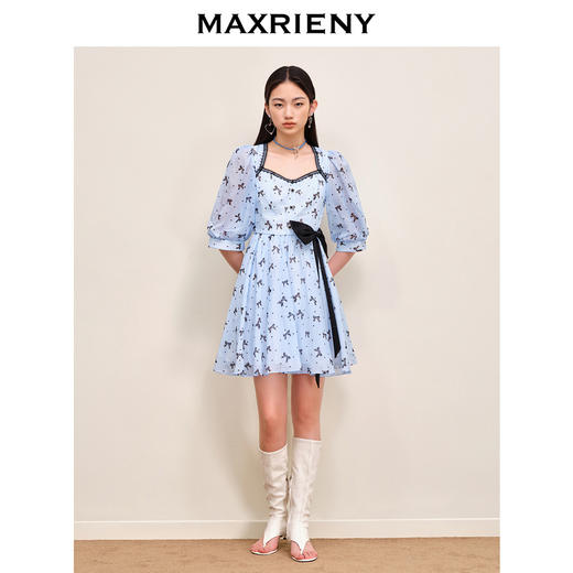 MAXRIENY复古蝴蝶结飘带波点连衣裙甜美少女感(货号:MS88DR538) 商品图1
