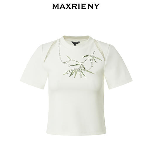 MAXRIENY新中式竹子提花t恤修身上衣薄荷曼波风(货号:MC88TS503) 商品图4