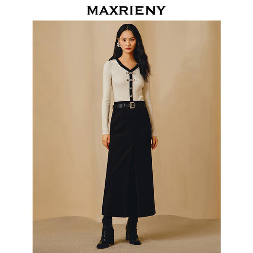 MAXRIENY国风新中式撞色边套头针织衫修身上衣(货号:MC88SW851) 商品图1