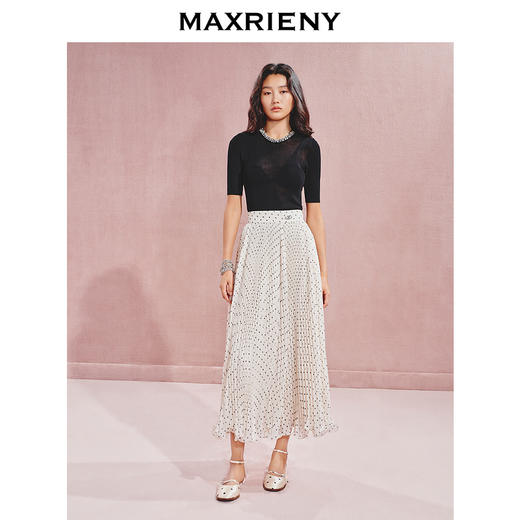 【贵雅日常-商场同款】MAXRIENY复古优雅感压褶高腰半身伞裙(货号:MC85SK514) 商品图1