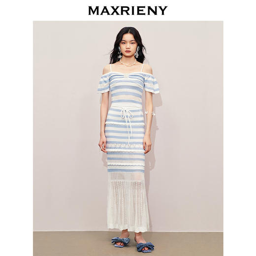 【商场同款】MAXRIENY甜美少女感一字肩吊带针织上衣女修身显瘦(货号:MS85SW264) 商品图1