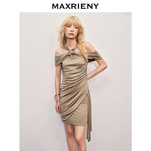 【异域·摩洛哥-商场同款】MAXRIENY**烫钻抽褶修身连衣裙(货号:MC85DR353) 商品图1