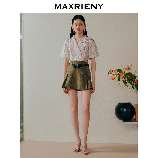 MAXRIENY夏日浪漫衬衫v字翻领玫瑰提花上衣(货号:MC88TP265) 商品图1