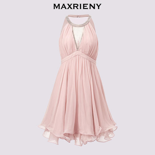 【异域·摩洛哥-商场同款】MAXRIENY优雅浪漫风蜜桃粉A摆娃娃裙(货号:MC85DR386) 商品图4