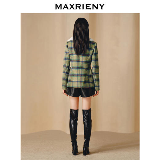 MAXRIENY宫廷复古风收腰格纹毛领外套2023冬季新款(货号:MC88JA836) 商品图3