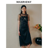 MAXRIENY鎏金复古赫本风蕾丝连衣裙缎面开叉小黑裙(货号:MC88DR343) 商品缩略图1