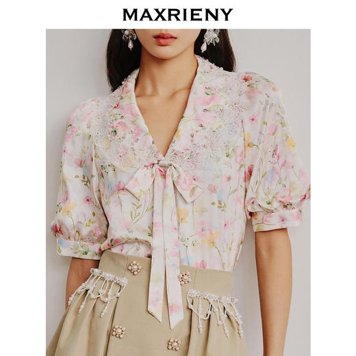 MAXRIENY欧式园艺风翻领印花衬衫多巴胺碎花上衣(货号:MC88TP354) 商品图2