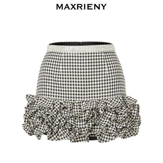 MAXRIENY法式复古甜美感千鸟格荷叶边短裙半裙(货号:MC88SK570) 商品图4