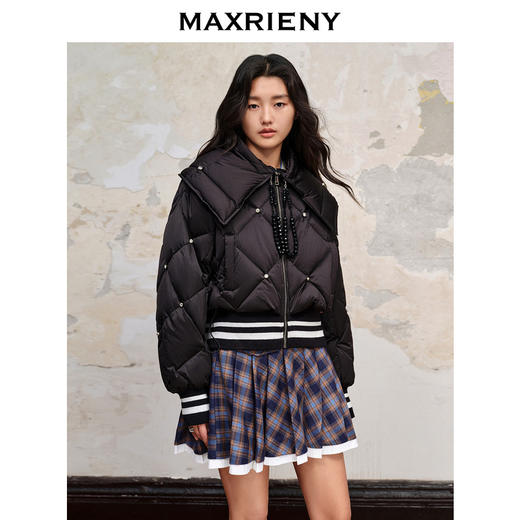 MAXRIENY收褶大翻领星钻夹克羽绒服廓形截短版型女(货号:MC88DC510) 商品图2