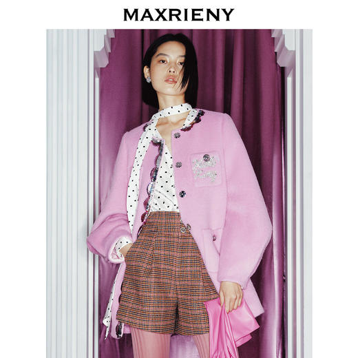 MAXRIENYkitty粉彩格纹羊毛短裤23冬季新款(货号:MC88PA802) 商品图1