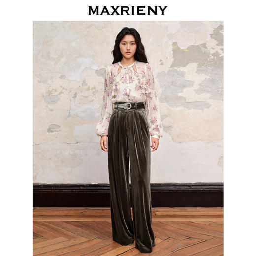 MAXRIENY温柔田园风碎花真丝花衬衫桑蚕丝衬衣上衣(货号:MC88TP579) 商品图1