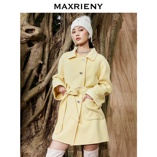 MAXRIENY鹅黄色廓形毛呢大衣冬季复古风衣(货号:MC87CT768) 商品图2
