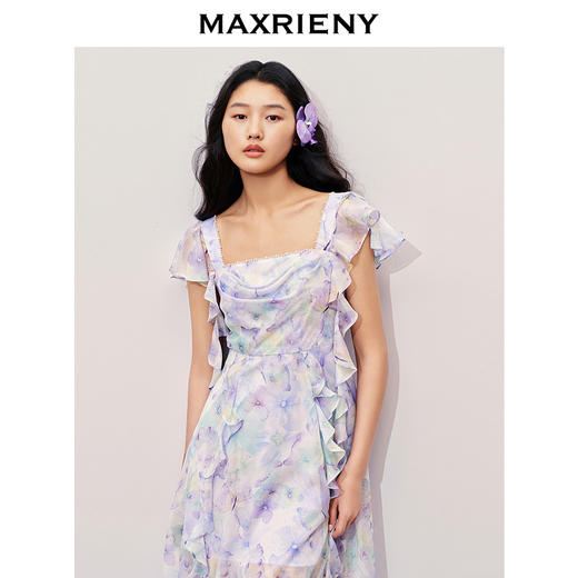 MAXRIENY浪漫度假风连衣裙2024夏季新款晕染碎花茶歇裙收腰伞摆(货号:MS85DR259) 商品图2