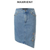 MAXRIENY不规则下摆牛仔短裙高腰廓形钉钻半身裙(货号:MC88SK310) 商品缩略图4