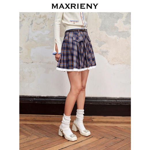 MAXRIENY*复古学院风格纹半裙百褶高腰短裙(货号:MC88SK601) 商品图2