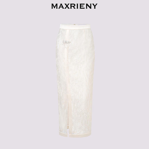 MAXRIENY国风新中式半身裙2024夏季新款蕾丝开叉半裙轻奢盘扣裙子(货号:MS85SK265) 商品图4