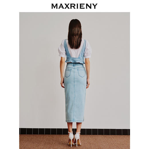 MAXRIENY牛仔高腰开叉半身裙包臀一步裙长裙(货号:MC88SK281) 商品图3