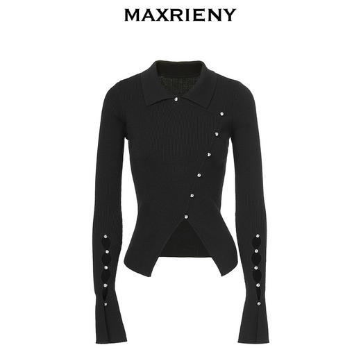 MAXRIENY紧身斜门襟钻扣套头毛织新款修身上衣(货号:MC88SW566) 商品图4