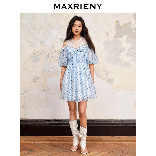 MAXRIENY法式宫廷波点连衣裙蝴蝶系带抹胸裙子(货号:MC88DR510) 商品图1