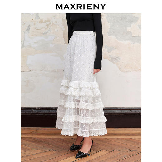 MAXRIENY仙美浪漫网纱荷叶边蛋糕裙高腰长半裙(货号:MC88SK582) 商品图2