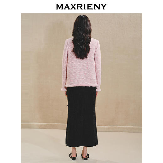 MAXRIENY贵雅浪漫感花纱外套水貂毛边2024秋冬新款上衣女(货号:MS85JA512) 商品图3