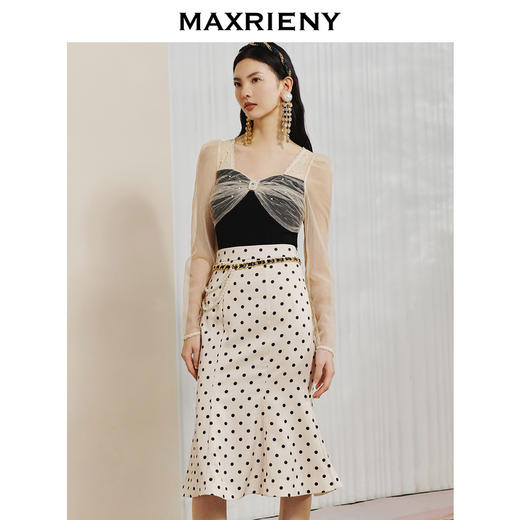 MAXRIENY复古宫廷风网纱针织拼接上衣女针织衫(货号:MC88SW048) 商品图2