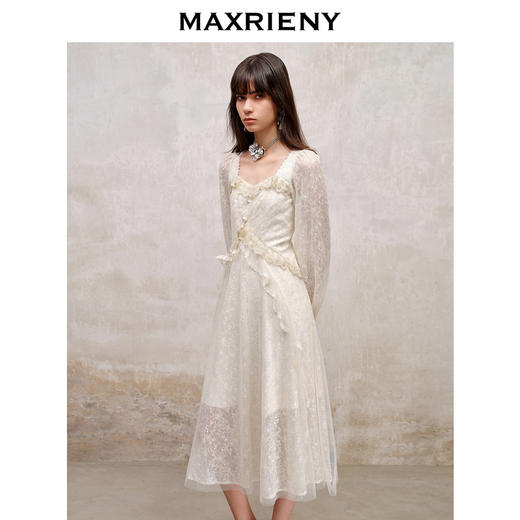 MAXRIENY宫廷复古风荷叶边仙美连衣裙订婚小白裙(货号:MS88DR566) 商品图2