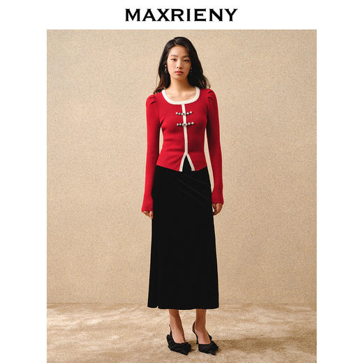 】MAXRIENY国风新中式套头针织盘扣修身上衣(货号:MS88SW770) 商品图1