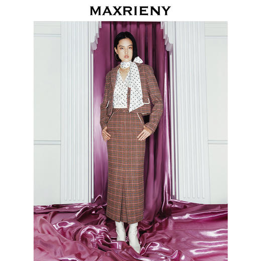 MAXRIENY彩格纹羊毛半裙2023冬季新款(货号:MC88SK809) 商品图3