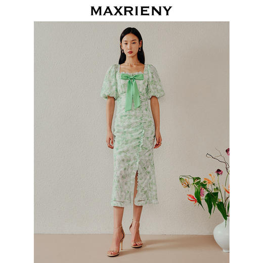 MAXRIENY香颂四叶草连衣裙薄荷曼波风穿搭茶歇裙(货号:MC88DR286) 商品图1