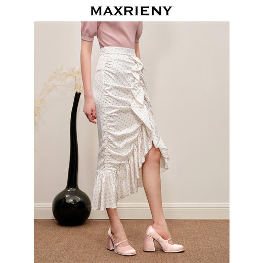 MAXRIENY复古浪漫粉波点抽褶鱼尾半裙雪纺裙(货号:MC88SK564) 商品图2