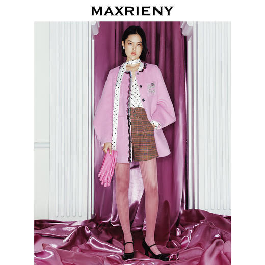MAXRIENYkitty粉彩格纹羊毛短裤23冬季新款(货号:MC88PA802) 商品图3