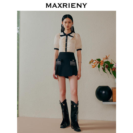 MAXRIENY甜美复古感A字蝴蝶结钻饰裙裤修身遮肉短裤(货号:MC88PA292) 商品图1