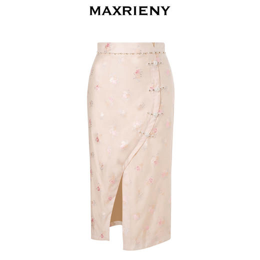 MAXRIENY复古新中式粉色提花开衩半身裙春季(货号:MC88SK071) 商品图4